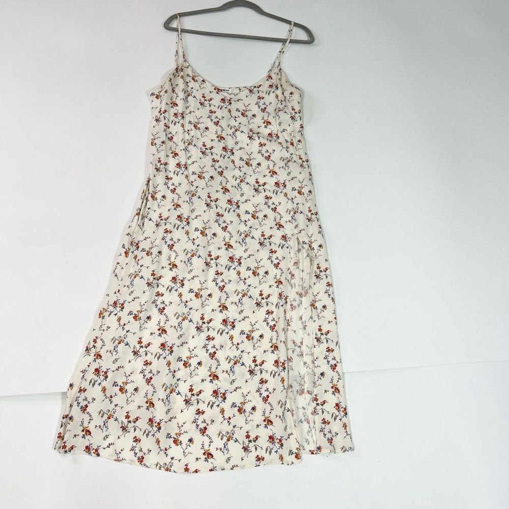 Reformation Cream Floral Midi Dress with Red & Blue Accents